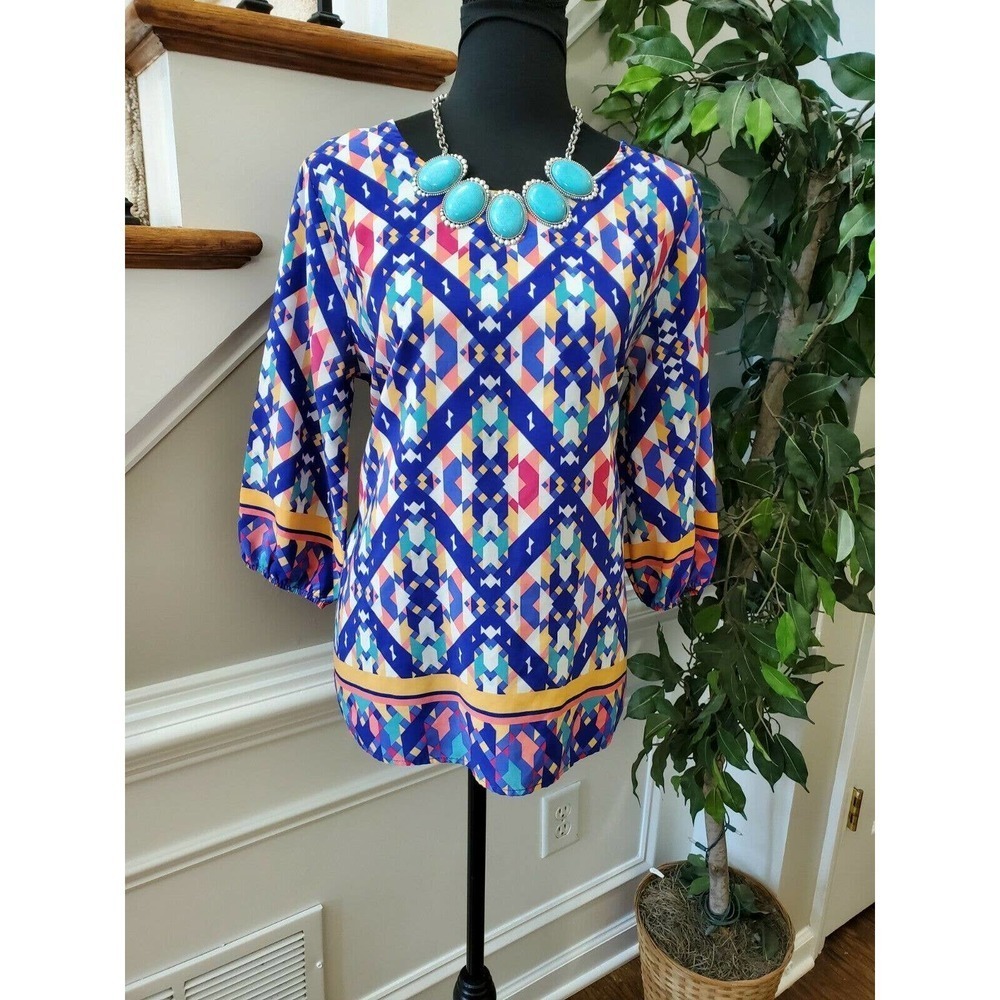 Everly Women's Multicolor 100% Polyester Scoop Neck Long Sleeve Casual Shirt M